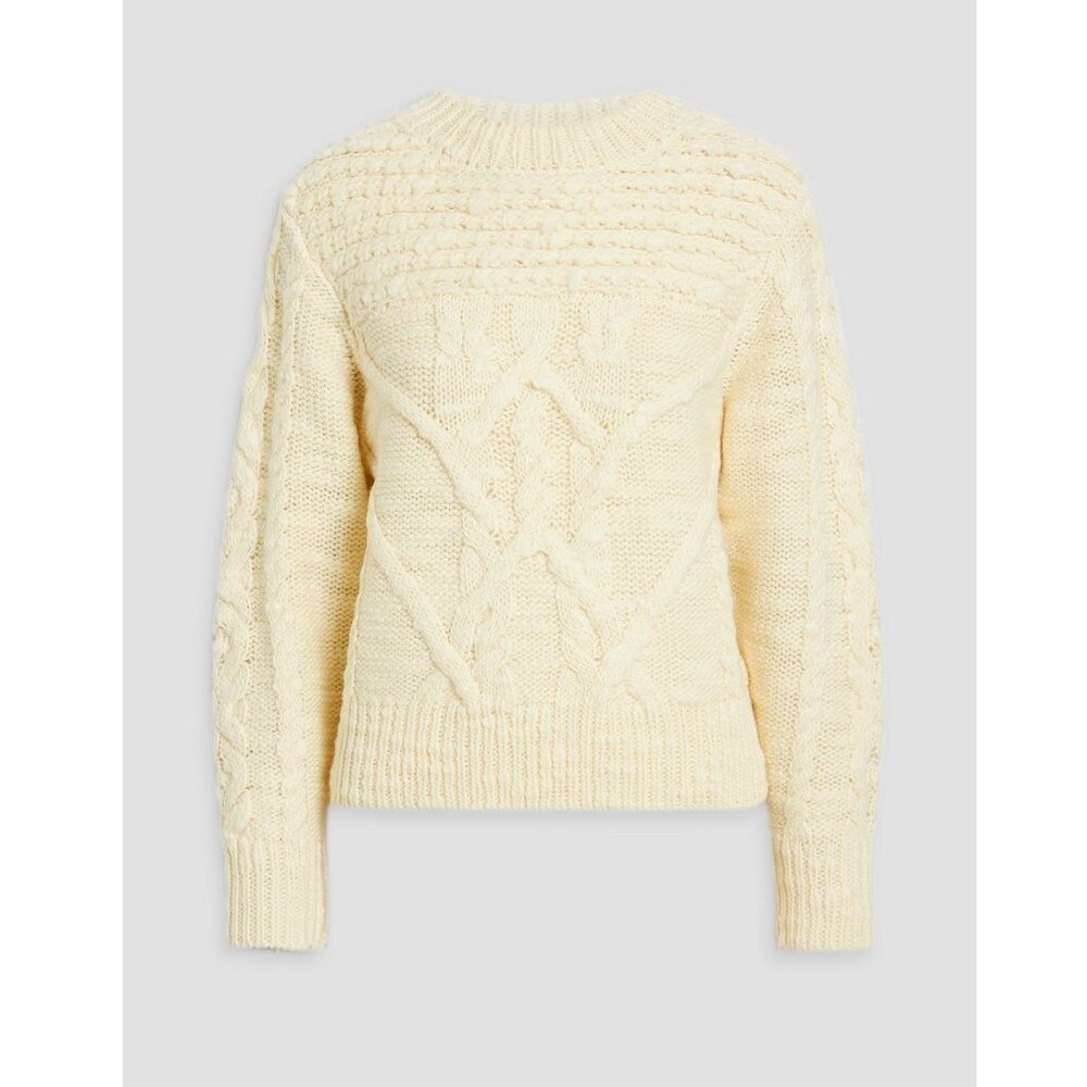 Isabel Marant Étoile Ryder Bouclè Trim Cable-Knit Wool Sweater / FR 38 / Cream